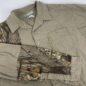 Columbia Shooting Shirt Men's Size Large Green Camo Hunting EUC 100% Cotton